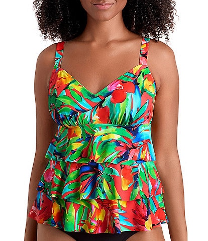  Cherry Grove V-Neck Triple Tiered Tankini Swim Top