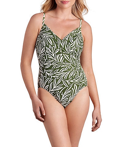 Shape Solver Green Leaf Surplice Mio Swim One Piece