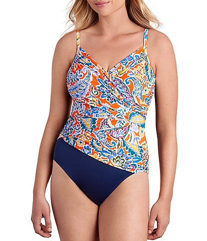 Shape Solver Paisley Print Criss Cross Mio Swim One Piece