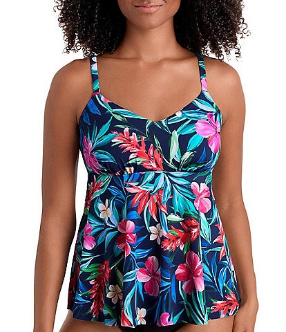 Shape Solver Tropical Splash V-Neck Underwire Tankini Swim Top