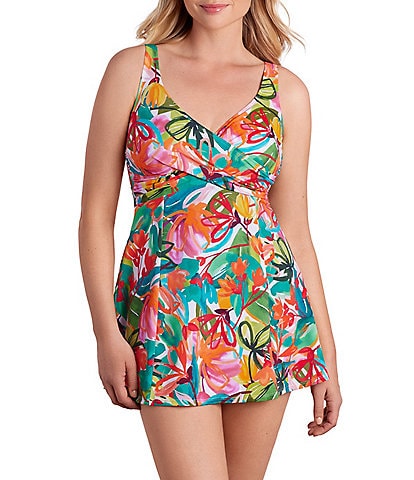 Shape Solver Wrap Front Floral Swimdress