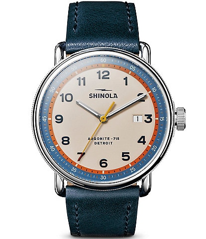 SHINOLA Men's Canfield Quartz Analog Blue Leather Strap Watch