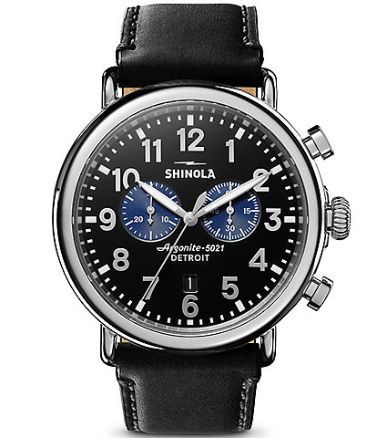SHINOLA Men's Runwell Quartz Chronograph Black Leather Strap Watch