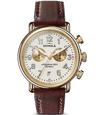 SHINOLA Men's Runwell Quartz Chronograph Brown Leather Strap Watch