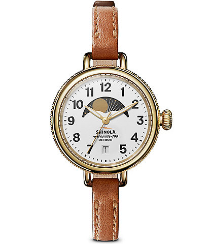 SHINOLA Women's Birdy Moon Phase Quartz Automatic Tan Leather Strap Watch