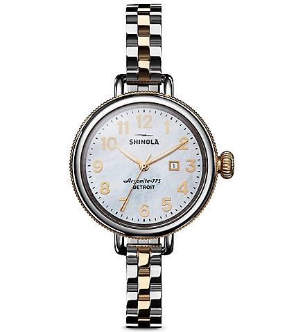 SHINOLA Women's Birdy Quartz Analog Two Tone Stainless Steel Bracelet Watch