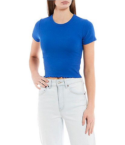 Copper Key Short Sleeve Lettuce Edge Ribbed Knit Cropped Top