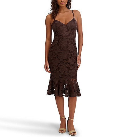 SIENA Lace Sweetheart Neck Sleeveless Flounce Midi Dress