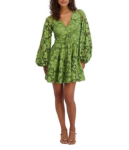 SIENA Long Sleeve V-Neck Floral Lace Dress