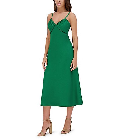 SIENA Matte Satin V-Neck Sleeveless Spaghetti Straps Slip Midi Dress