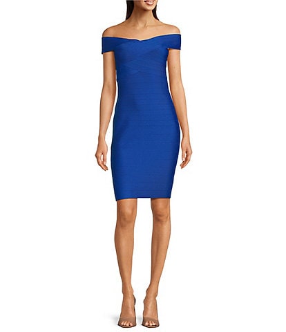 SIENA Stretch Bandage Knit Off-the-Shoulder Cap Sleeve Bodycon Dress