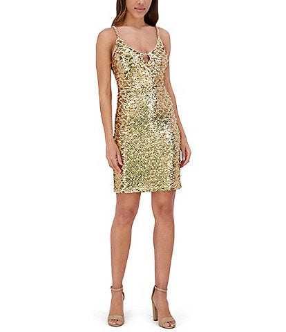 SIENA V-Neck Sleeveless Sequined Mesh Sheath Dress