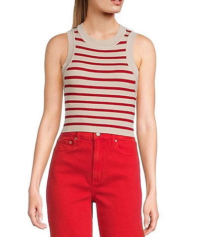 Signature 8 Crew Neck Sleeveless Stripe Rib Tank Top