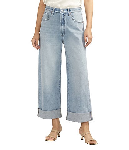 Silver Jeans Co. Baggy Mid Rise Low Stretch Wide Leg Crop Jeans