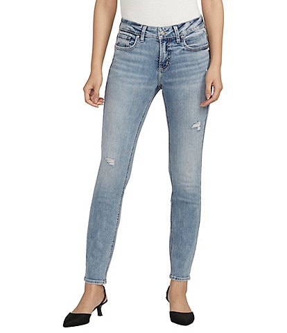Silver Jeans Co. Elyse Mid Rise Slight Distressed Skinny Jeans