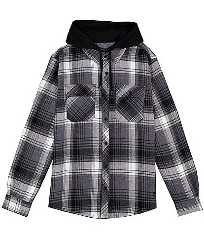 Silver Jeans Co. Long Sleeve Plaid Flannel Hoodie