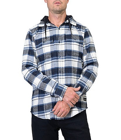 Silver Jeans Co. Long Sleeve Yarn-Dyed Plaid Hooded Flannel Shirt