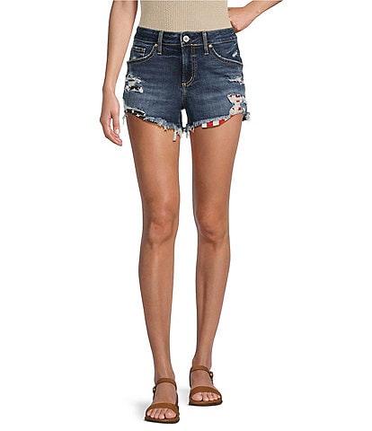 Silver Jeans Co. Americana Mid Rise Distressed Power Stretch Frayed Boyfriend Shorts