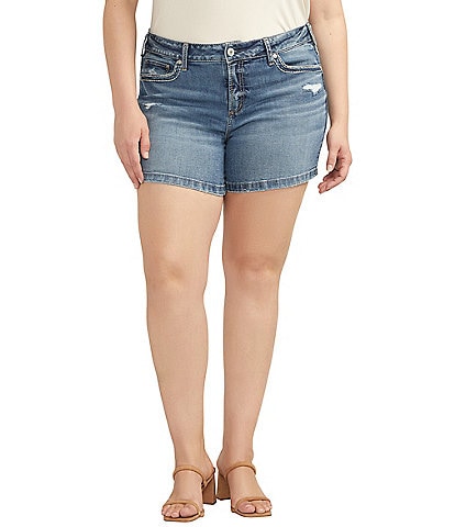 Silver Jeans Co. Plus Size Elyse Mid-Rise Distressed Stretch Denim Shorts