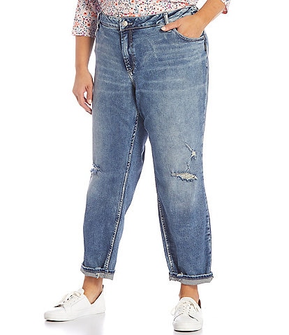 Silver Jeans Co. Plus Size Mid Rise Distressed Cuffed Boyfriend Jeans