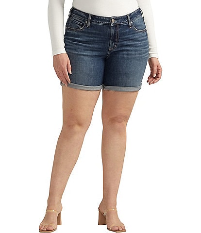 Silver Jeans Co. Plus Size Mid Rise Power Stretch Rolled Cuff Boyfriend Shorts