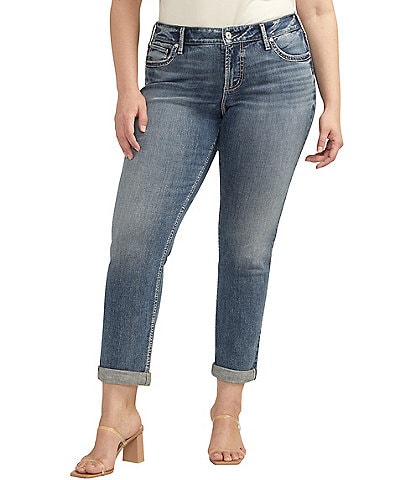 Silver Jeans Co. Plus Size Power Stretch Mid-Rise Cuffed Hem Girlfriend Slim Jeans