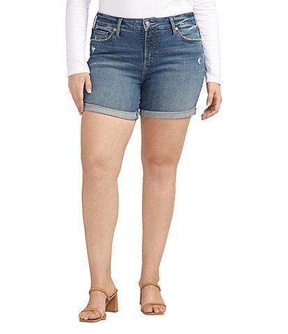 Silver Jeans Co. Plus Size Suki High Rise Mid Stretch Denim Rolled Cuff Shorts
