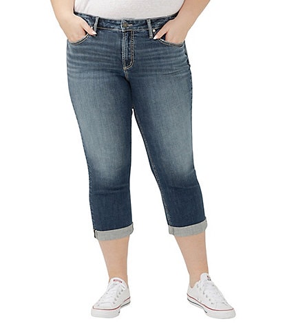 Silver Jeans Co. Plus Size Suki Mid Rise American Flag Detail Curvy Fit Capri Jeans