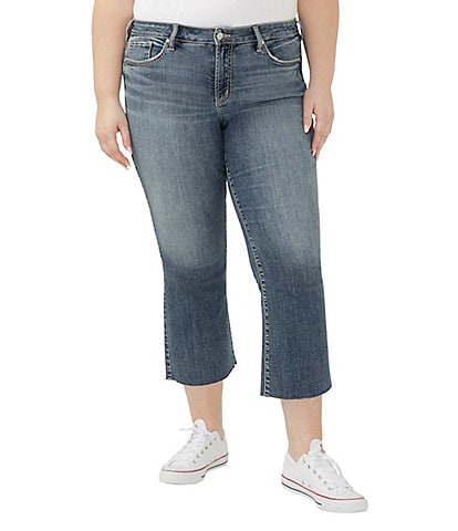 Silver Jeans Co. Plus Size Suki Mid Rise American Flag Detail Kick Flare Crop Jeans