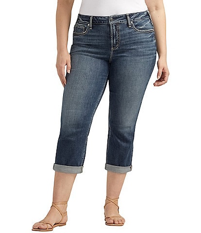 Silver Jeans Co. Plus Size Suki Mid Rise Power Stretch Flag Back Pocket Capri Jeans
