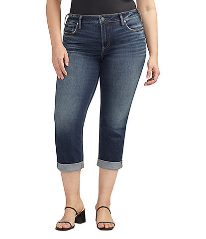 Silver Jeans Co. Plus Size Suki Mid-Rise Lux Stretch Rolled Hem Curvy Fit Capri Jeans