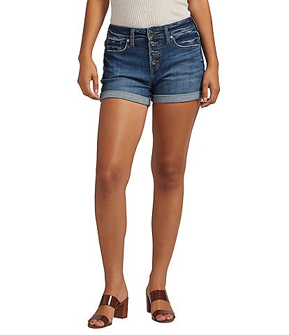 Silver Jeans Co. Suki Mid Rise Rolled Cuff Exposed Button Shorts