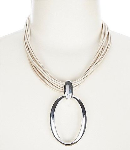 Simon Sebbag Open Oval Pearl Leather Short Pendant Necklace