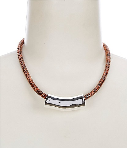Simon Sebbag Orange Snakeskin Stitched Suede Collar Necklace