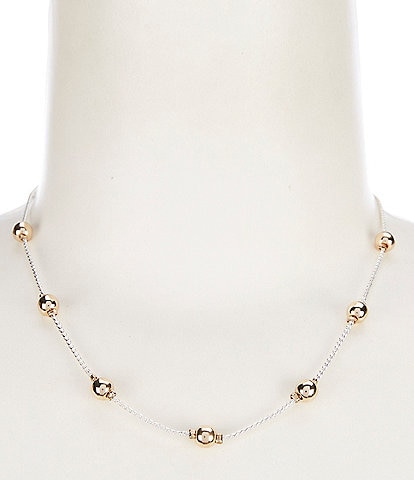 Simplicity Brass Bead Station Short Strand Collar Necklace