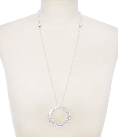 Simplicity Hammered Round Open Metal Long Pendant Necklace