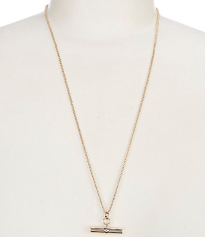 Simplicity Horizontal Polished Metal Bar Drop Long Pendant Necklace
