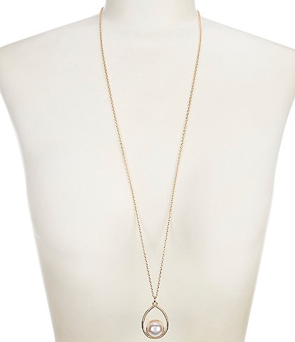 Simplicity Teardrop Pearl Long Pendant Necklace