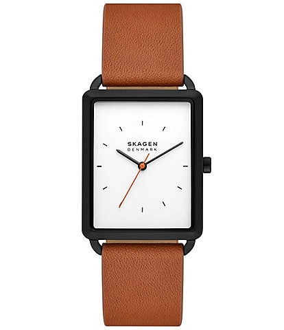Skagen Men's Hagen Quartz Three-Hand Leather Strap Watch