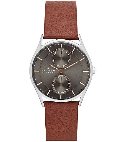 Skagen Men's Holst Multifunction Leather Strap Watch