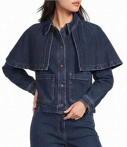 Skies Are Blue Cape Collared Long Sleeve Coordinating Denim Jacket