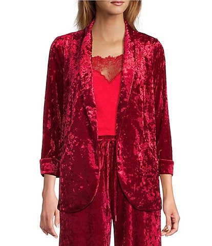 Skies Are Blue Coordinating Crushed Velvet Open Front Long Sleeve Blazer