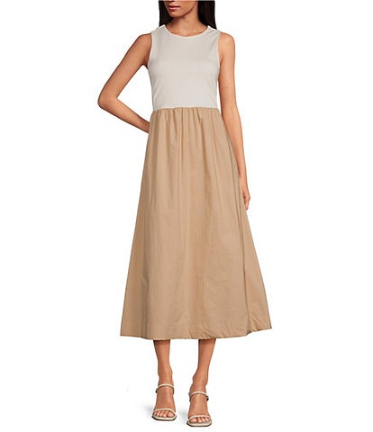 Skies Are Blue Crew Neck Sleeveless Color Block Midi Dress