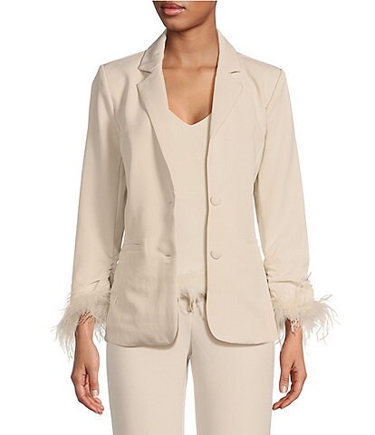 Skies Are Blue Notch Lapel Neck Long Sleeve Detachable Feather Cuff Coordinating Blazer