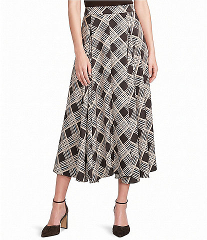 Skies Are Blue Plaid Printed Flared A-Line Maxi Skirt