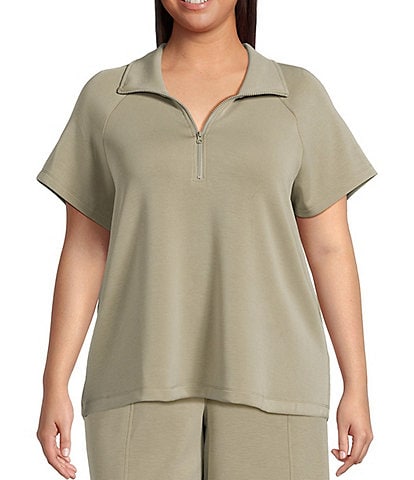 Skies Are Blue Plus Brushed Modal Blend Short Sleeve Half Zip Top