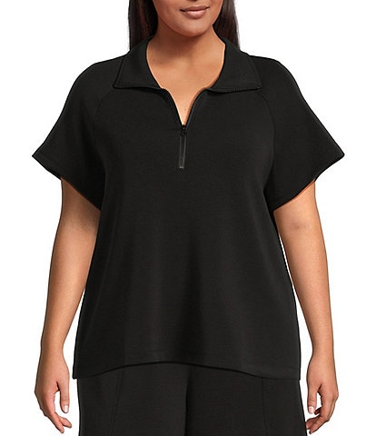 Skies Are Blue Plus Brushed Modal Blend Short Sleeve Half Zip Top