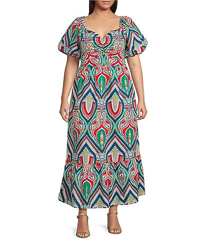 Skies Are Blue Plus Size Abstract Print Tiered Midi Dress