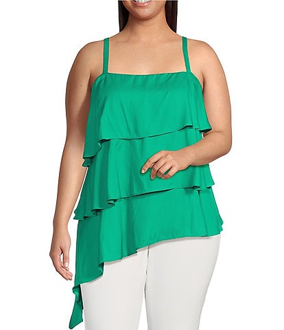 Skies Are Blue Plus Size Asymmetrical Ruffle Tiered Top