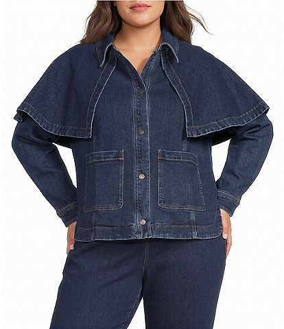 Skies Are Blue Plus Size Cape Collared Long Sleeve Coordinating Denim Jacket